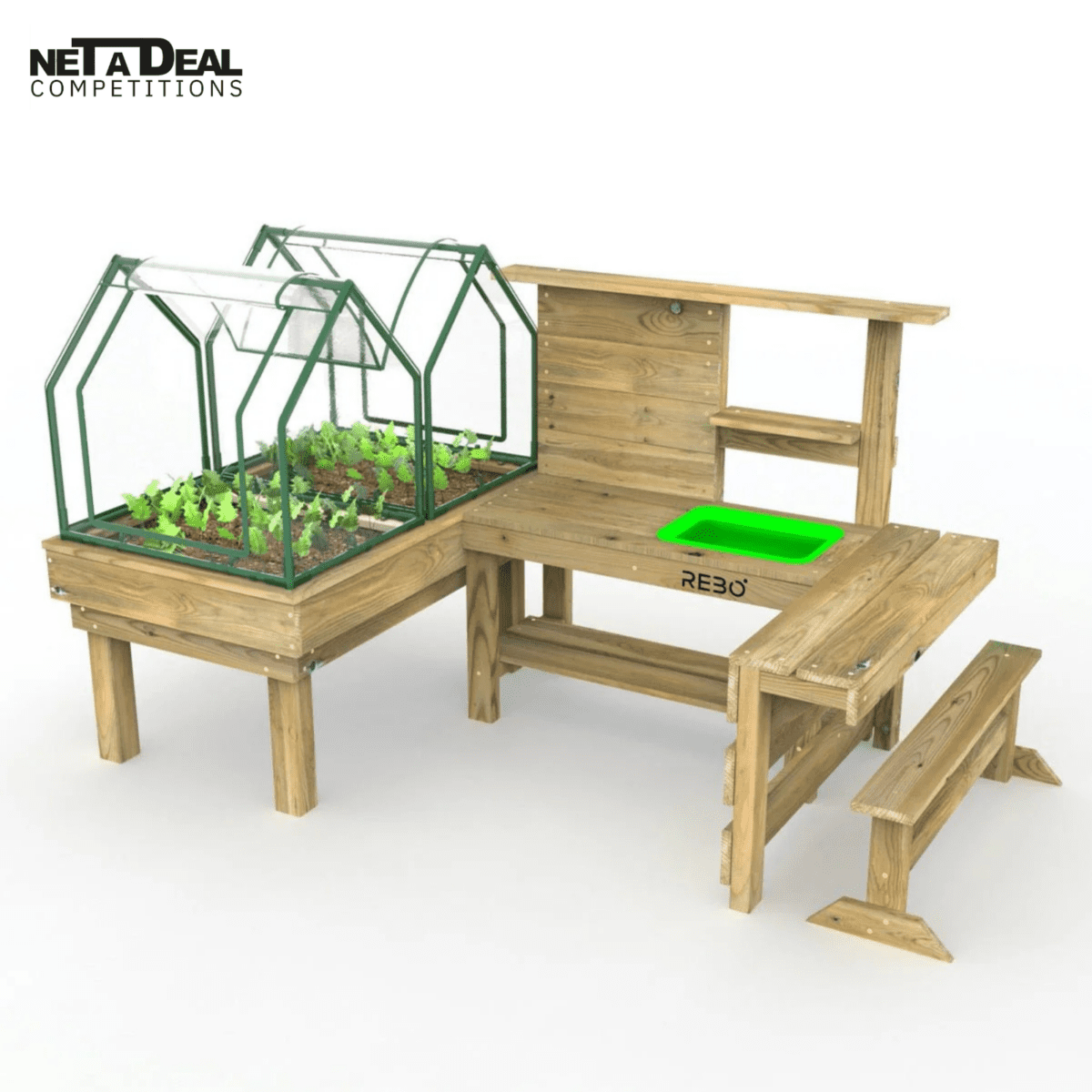 Rebo Kitchen Garden Kids Potting Table And Mini Greenhouse